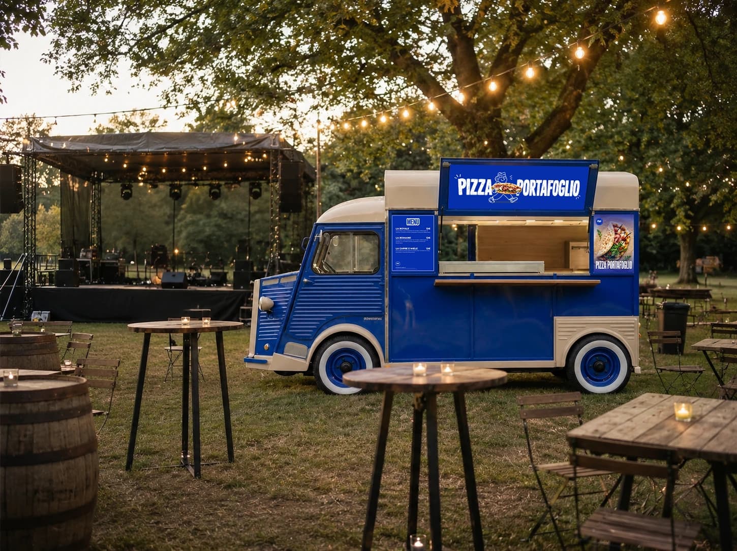 Citroën HY Pizza Portafoglio Grand Public avec personnage illustré sur l’enseigne