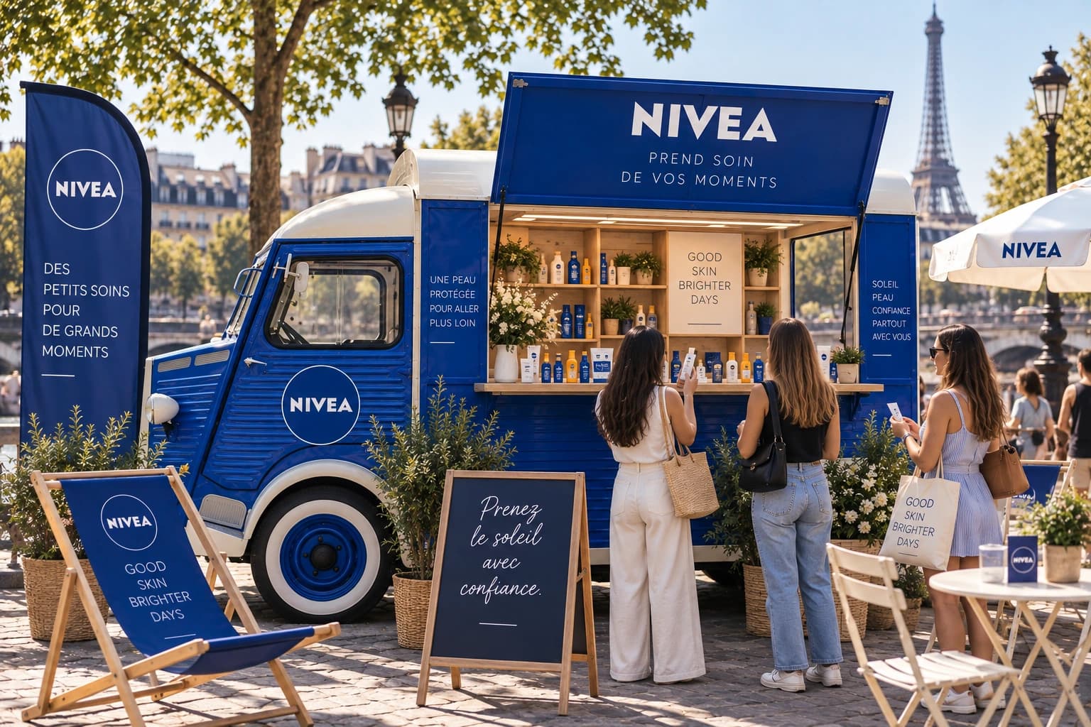 Simulation visuelle d’un Citroën HY bleu pour un projet fictif d’activation NIVEA, sans collaboration avec la marque