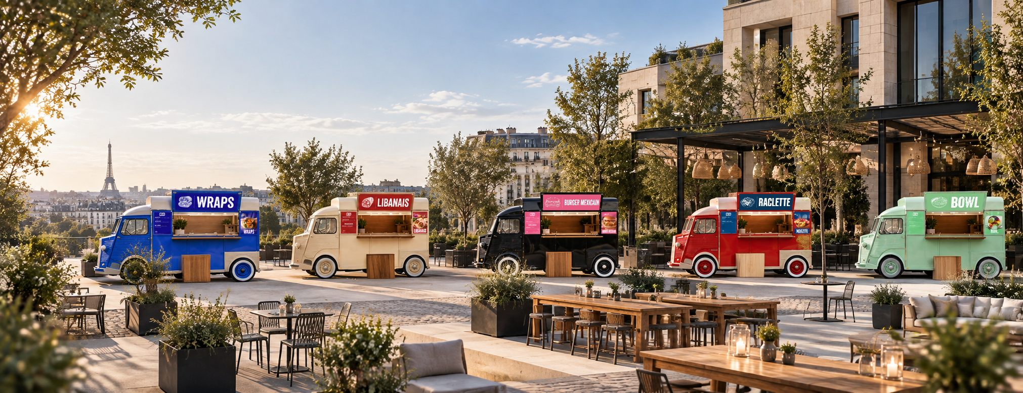 Cinq Citroën HY Beau & Bon lors d’un événement en plein air